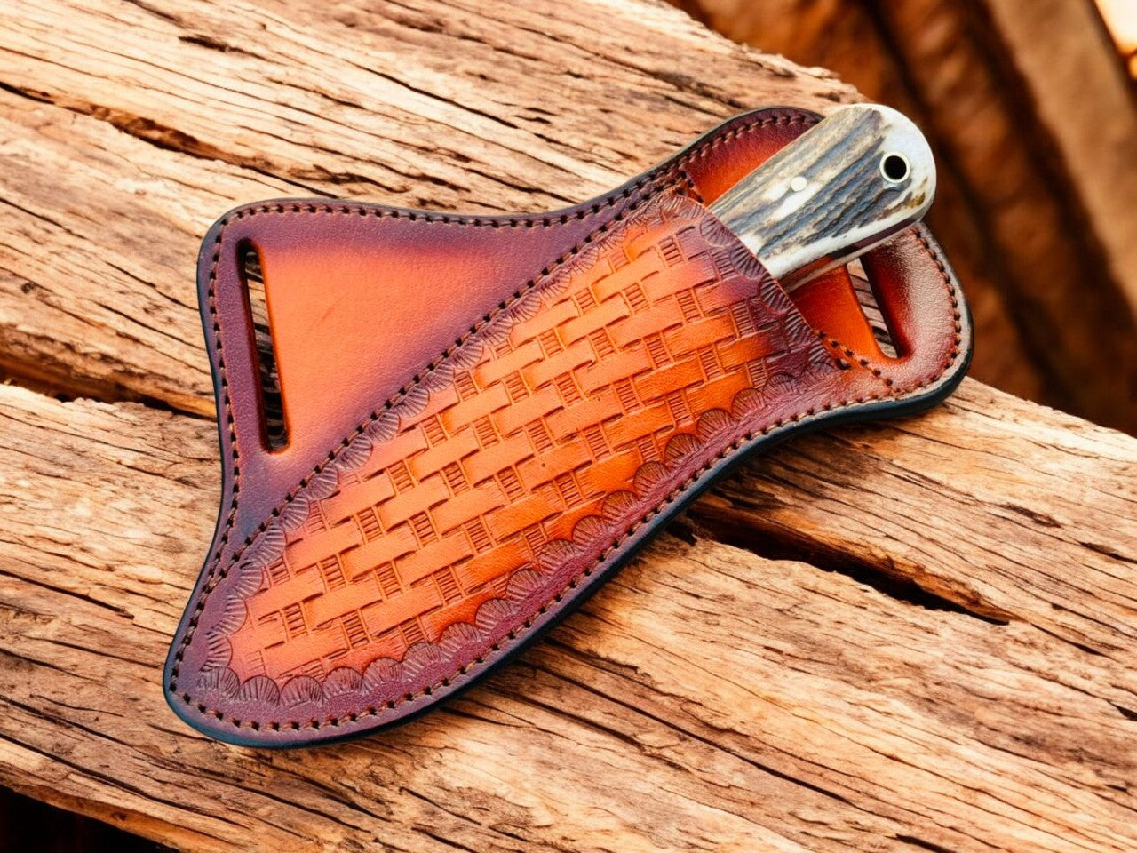 Western Knife with 3.4" Rasp Steel Blade & Antler Horn Handle
