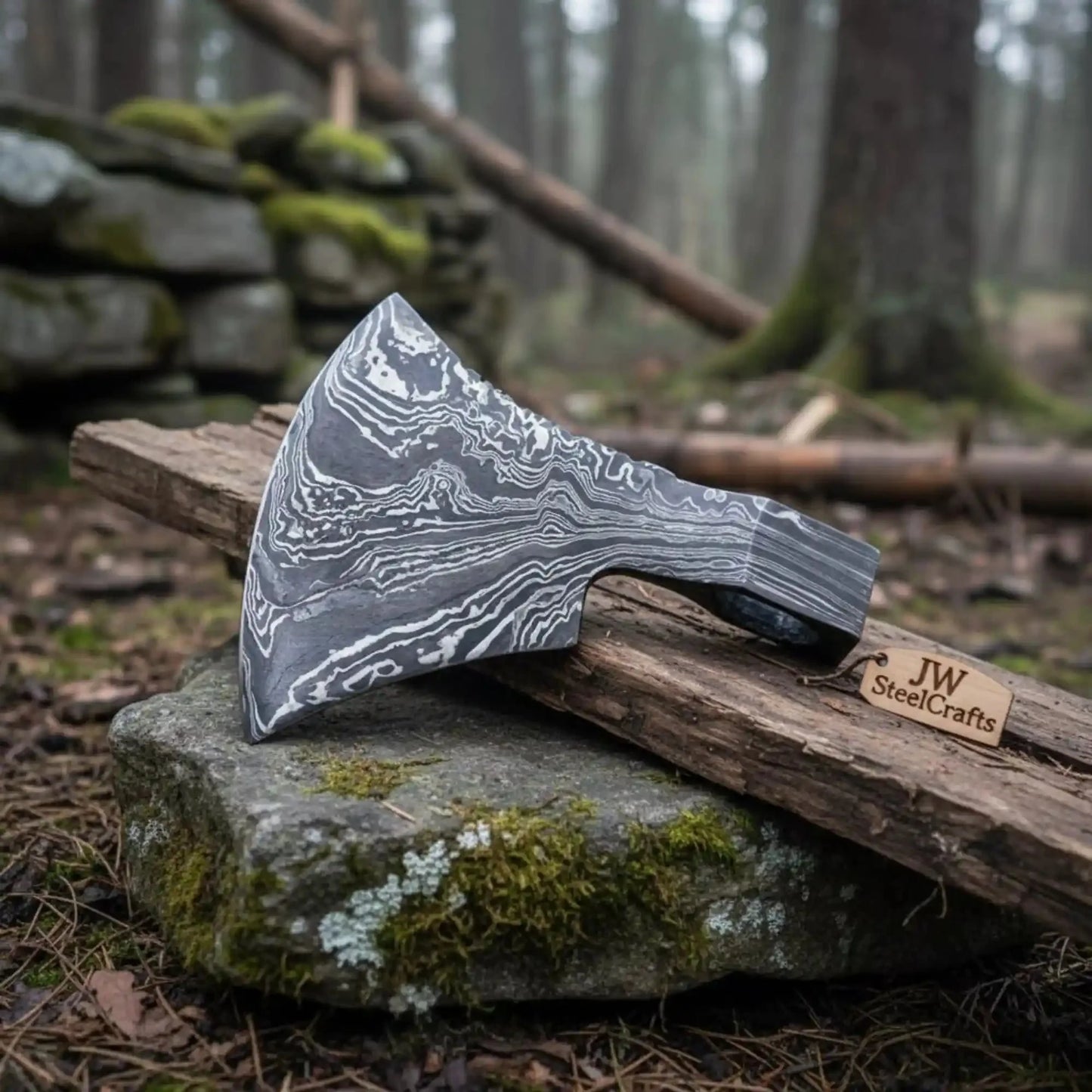 Custom Damascus Steel Axe Head Blank – Hand Forged Bearded Axe Blade for Handle Making