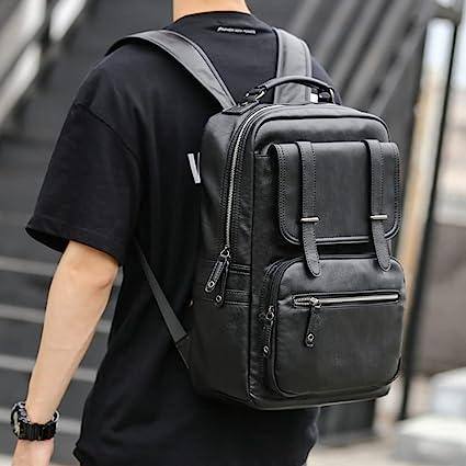 Leather Travel Laptop Backpack – 17″ Water-Resistant Vegan Design