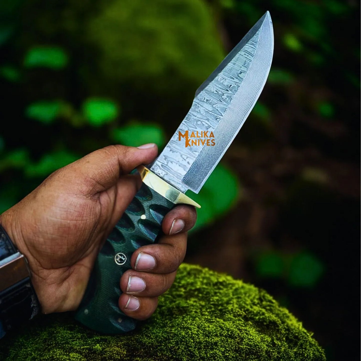Handmade hunting Bowie Knife- SS Damascus Steel-G10 handle Full Tang build-0359
