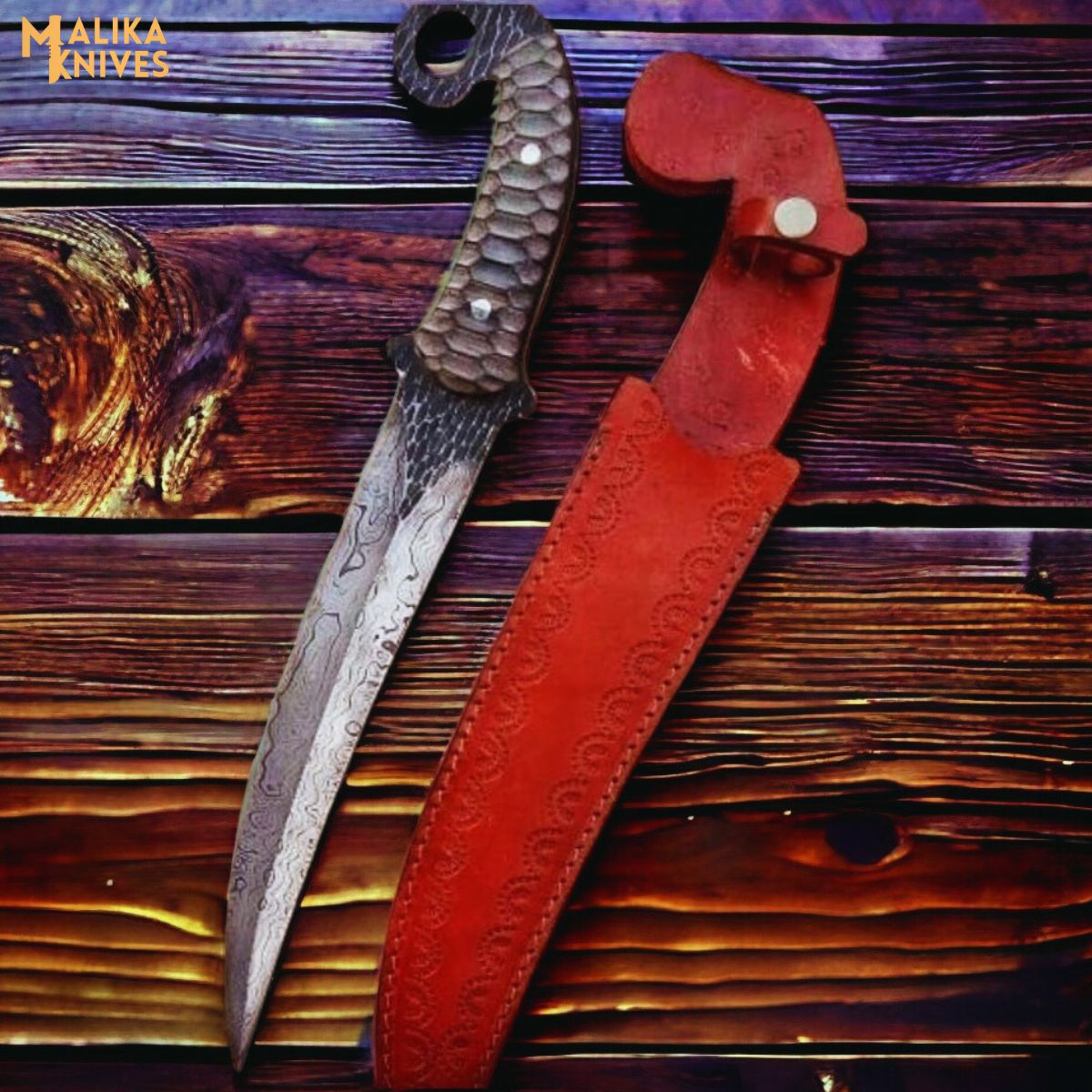 Hand forged Damascus Ringtail Hunting Knife - Ultimate Outdoor Companion-0336