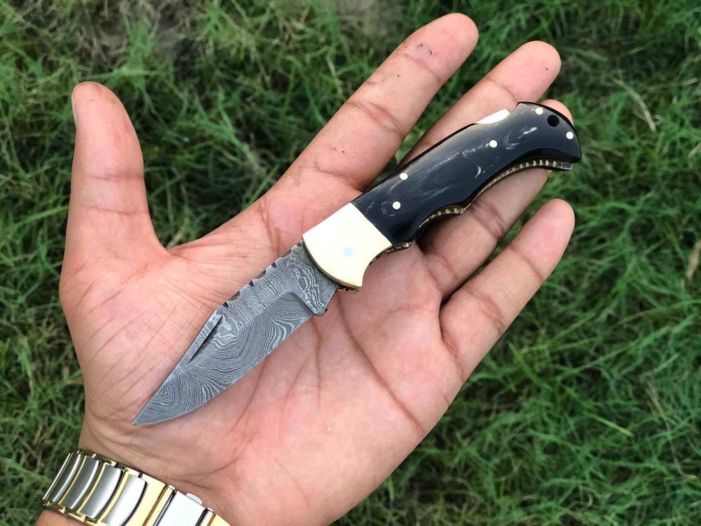 Beautiful Custom Handmade Damascus Steel EDC back Lock Pocket knife