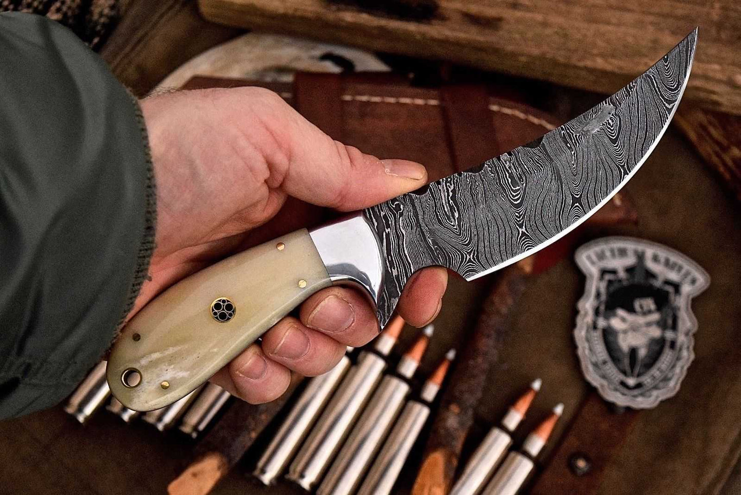 Full Tang Custom Handmade Twist Damascus Skinning Knife