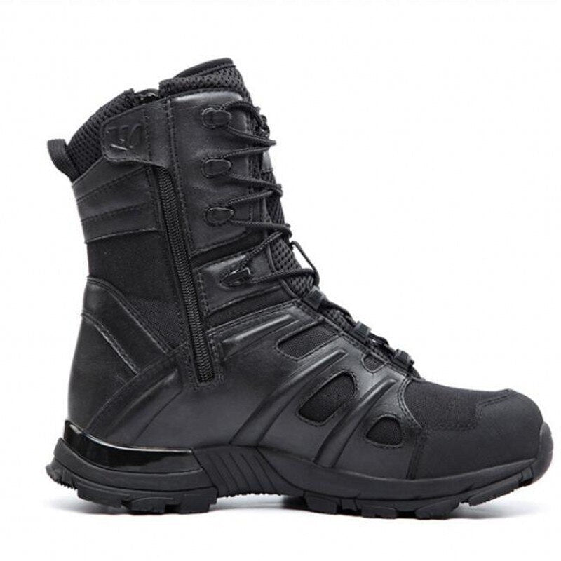 Non-Slip Black Leather Combat Boots for Maximum Comfort and Stability