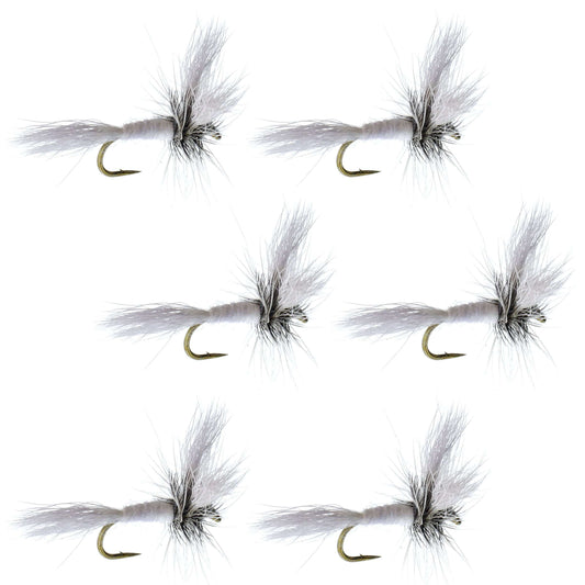Barbless White Wulff Classic Hair Wing Dry Fly - 6 Flies Hook Size 14
