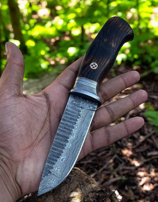 Timberline Hunter Knife Damascus Steel Blade & Burl Wood Handle