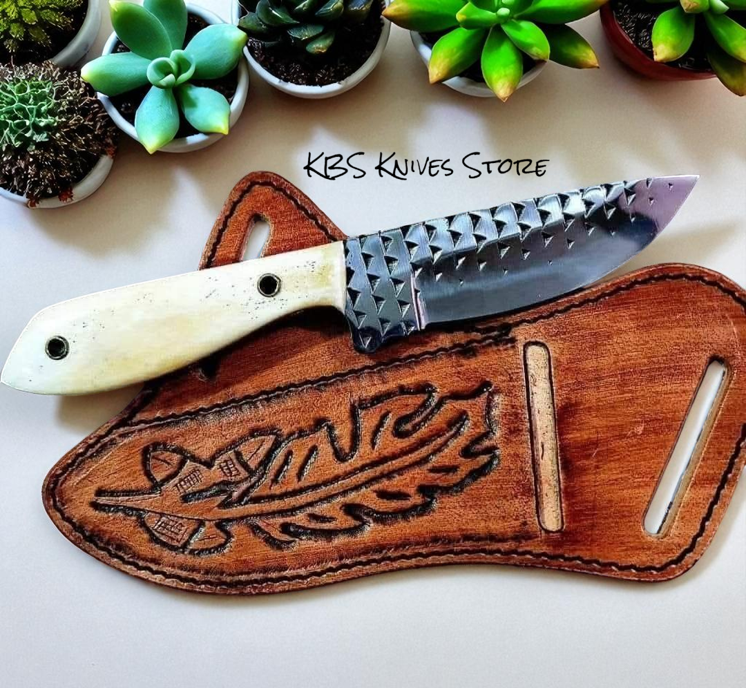 Western USA Knife – Rasp Steel 8" Full Tang with Deer Bone Handle & Leather Sheath