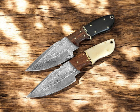 Custom Handmade Damascus Skinning Knife with Leather Sheath