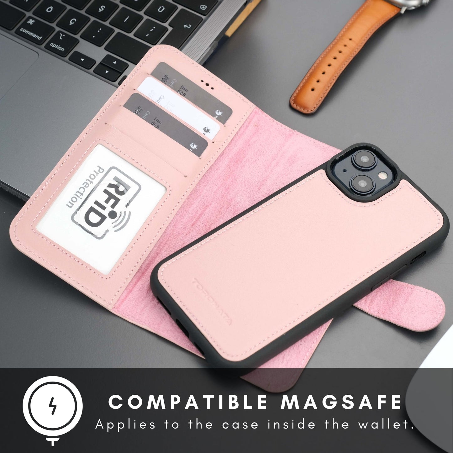Casper Leather iPhone 15 Plus Wallet Case | Detachable MagSafe Compatible RFID Protection