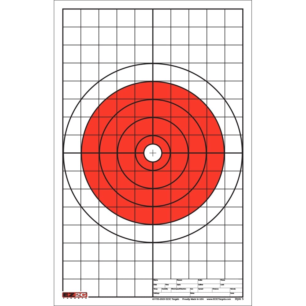 EZ2C Targets Style 5: Bullseye w 1" Grids for Sight-in 11"x17" USA MADE