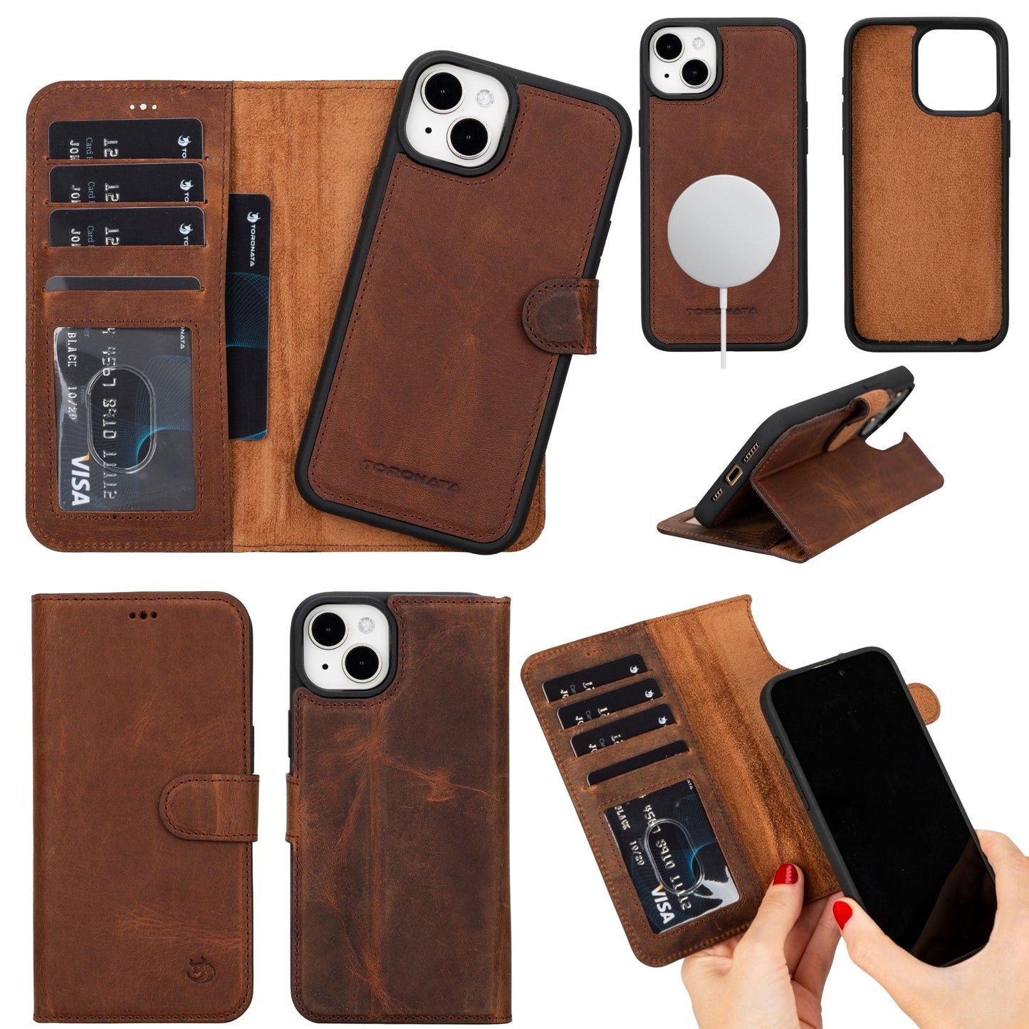 Casper Leather iPhone 15 Plus Wallet Case | Detachable MagSafe Compatible RFID Protection