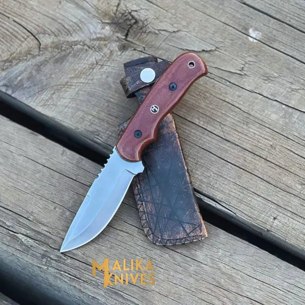 Hunter Point Blue Creek Hunting Knife with Custom Leather Sheath - Artisan-Made Survival Gear - 0330