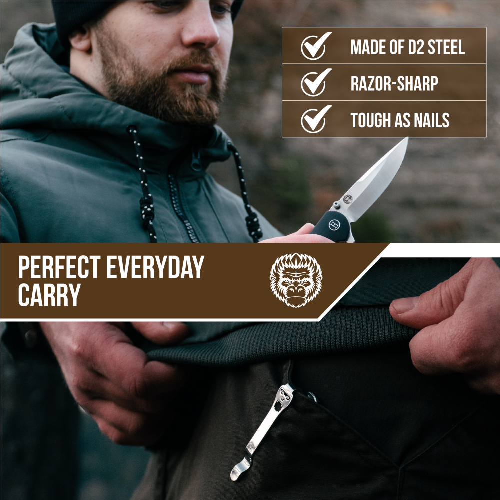 The Straight Back Folding Pocket Knife Giftset for Men and Women (Silver and Black)