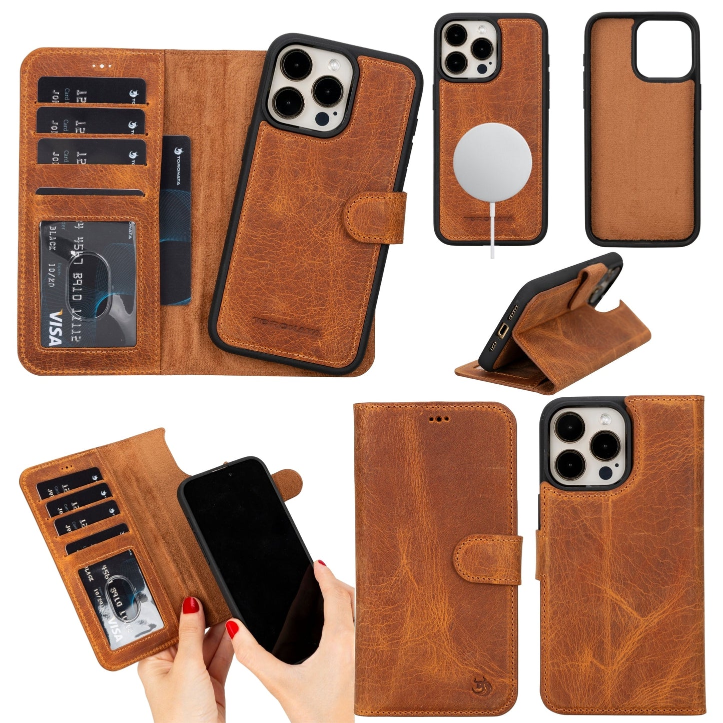 Casper Leather iPhone 15 Pro Wallet Case | Detachable MagSafe Compatible RFID Protection