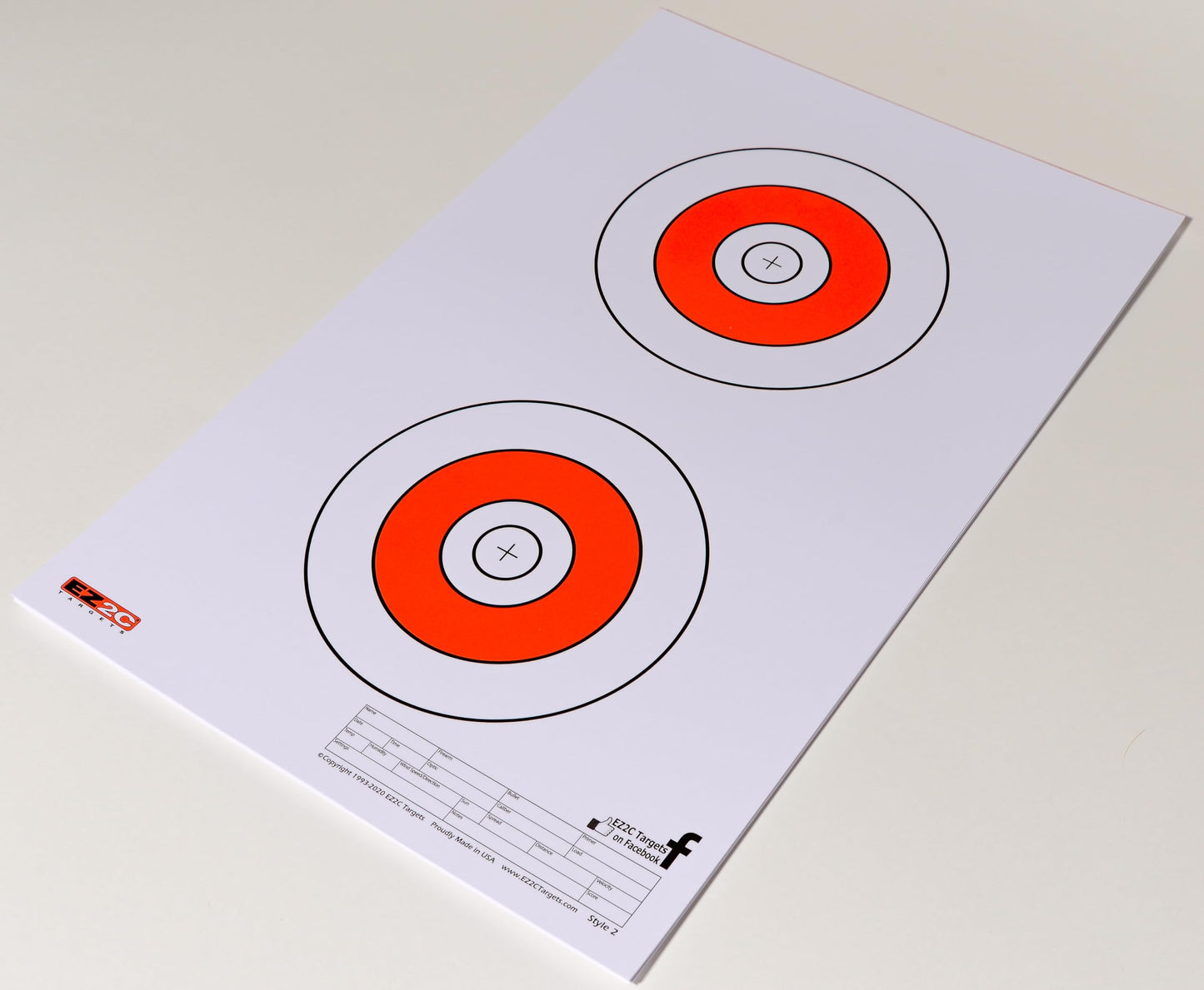 EZ2C Targets Style 2: Double Bullseye Paper Shooting Range Targets USA MADE 11”x17”