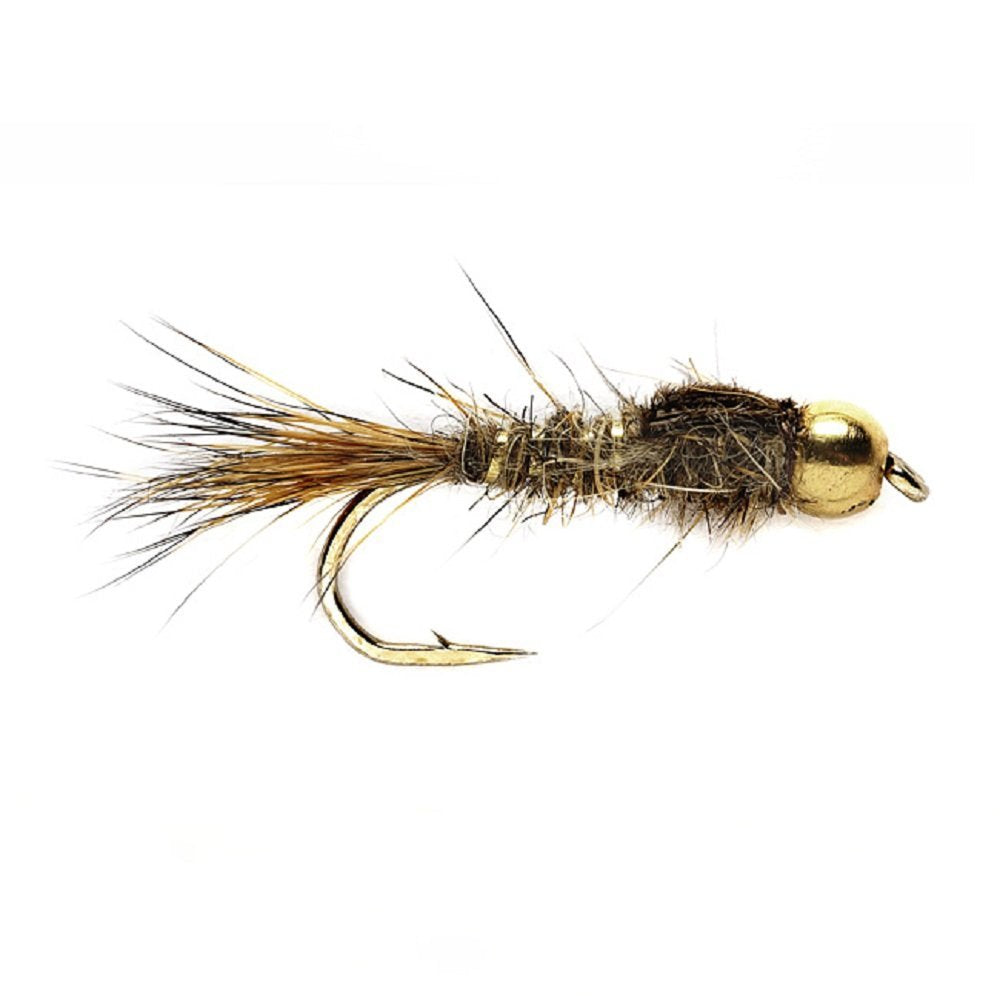 Tungsten Bead Head Gold Ribbed Hares Ear Nymph 1 Dozen Flies - Size 12