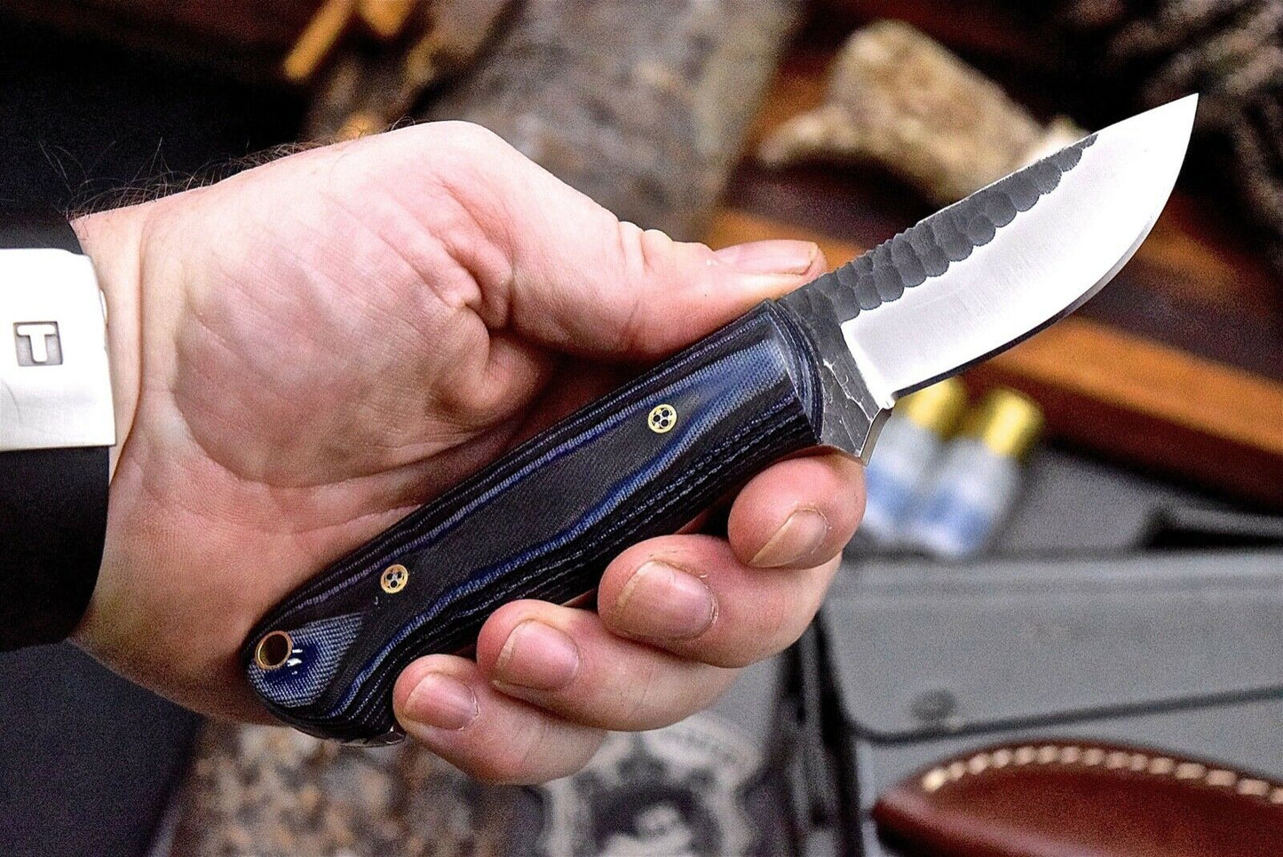 Custom Handmade Hammer Forged Railroad Spike Steel Deer Skinning Knife