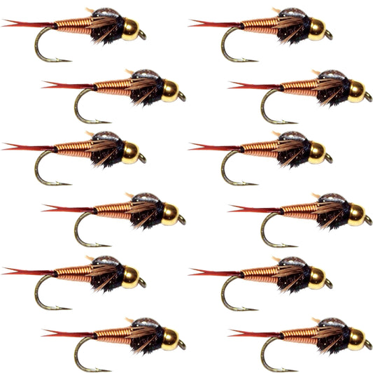 Tungsten Bead Head Copper John Nymph 1 Dozen Fly Fishing Flies - Hook Size 12