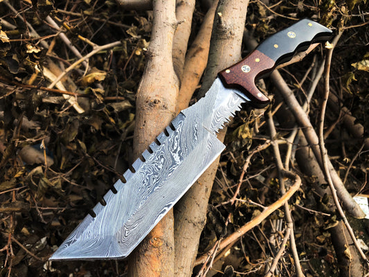 Custom Handcrafted Damascus Steel Tanto Tactical Tracker Knife - Ideal for Survival, Camping & Tactical Use | KBS Knives
