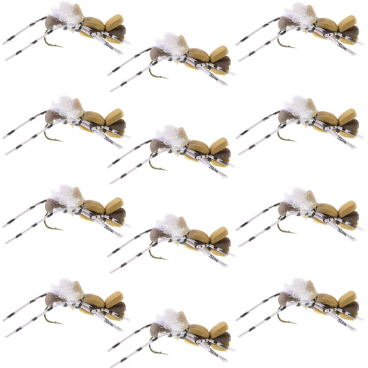 Fat Albert Tan Foam Body Grasshopper Fly - 1 Dozen Flies Hook Size 10