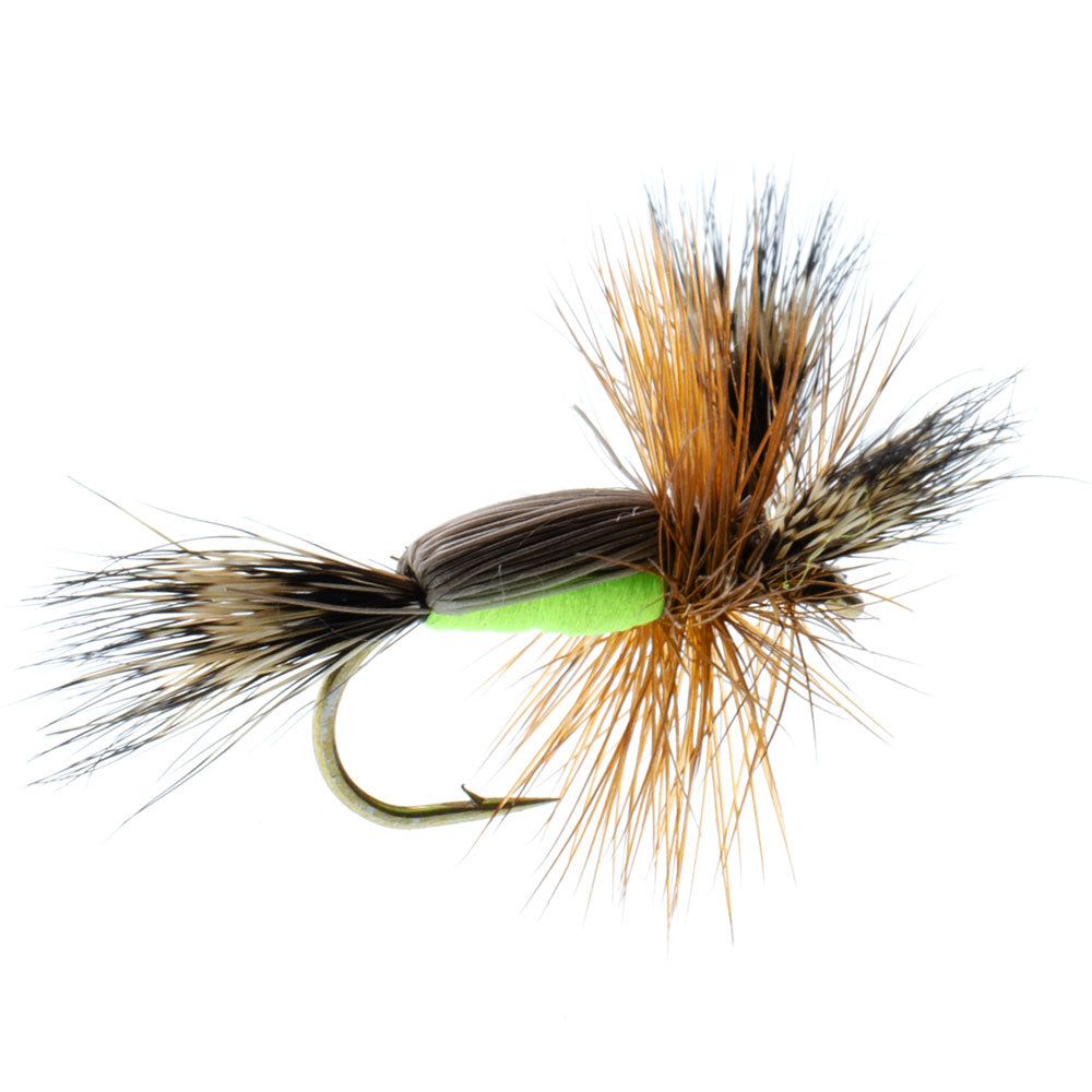 Barbless Chartreuse Humpy Classic Hair Wing Dry Fly - 1 Dozen Flies Hook Size 10