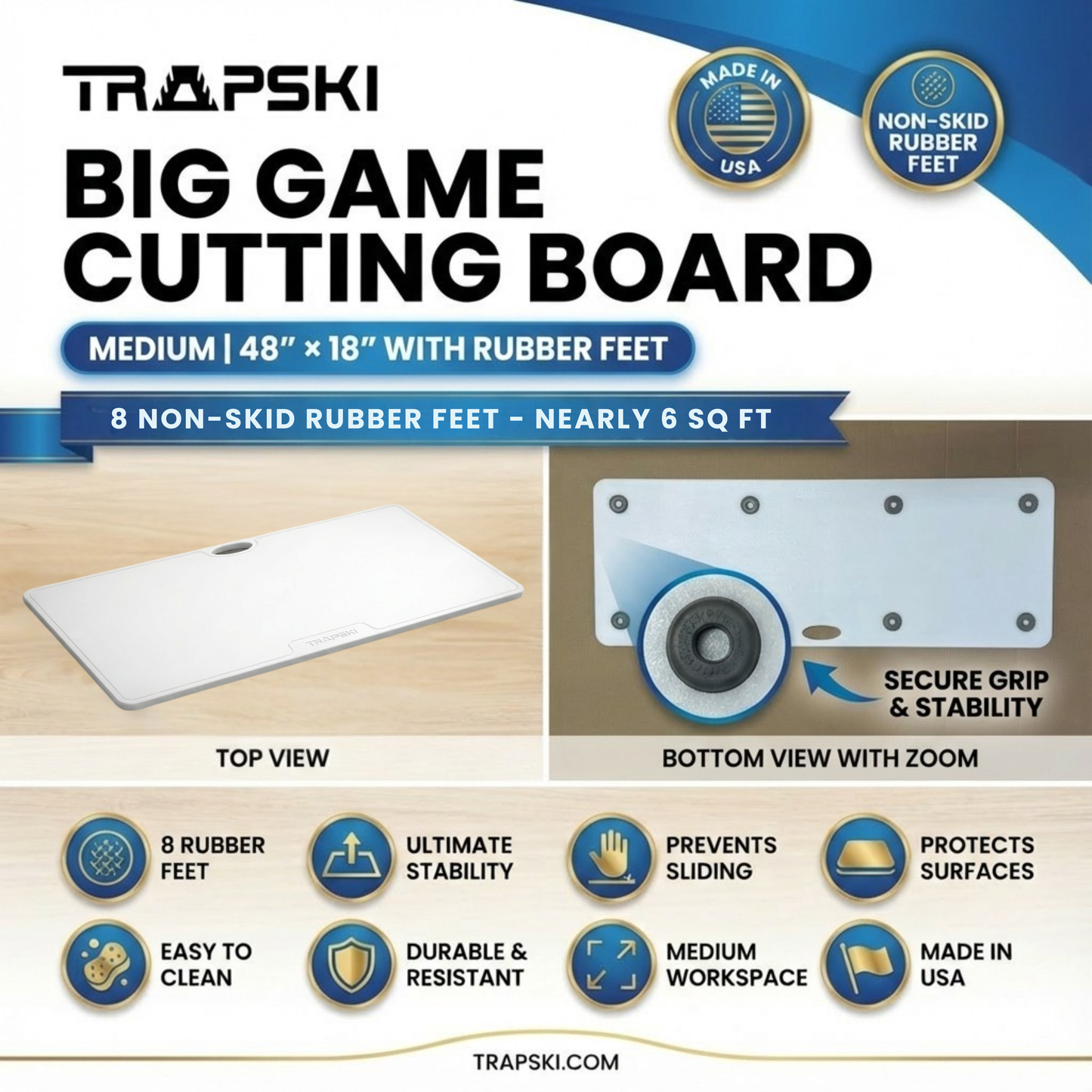 Big Game Cutting Boards HDPE Cutting Boards | 48 x 18 or 24 Inch | Juice Grooves