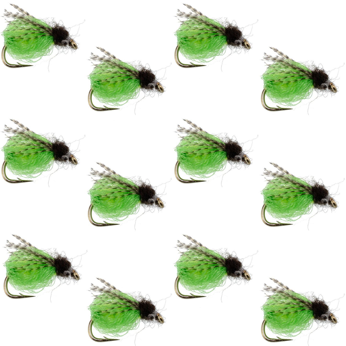 LaFontaine Bright Green Deep Sparkle Caddis Pupa - 1 Dozen Flies Hook Size 12