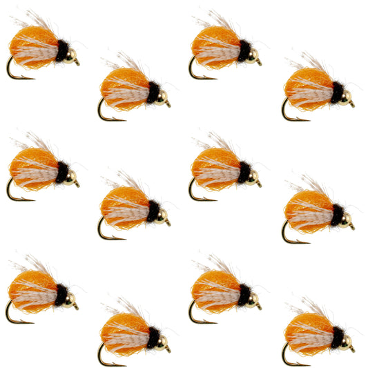 Bead Head LaFontaine Amber Deep Sparkle Caddis Pupa - 1 Dozen Flies Hook Size 14