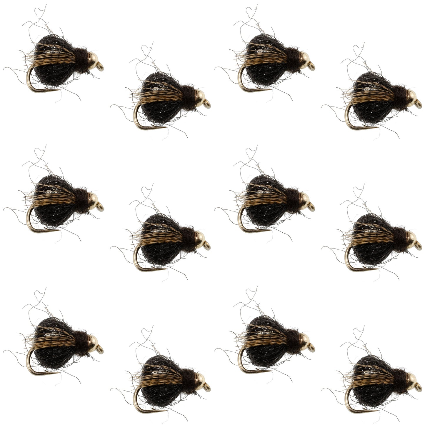 Bead Head LaFontaine Black Deep Sparkle Caddis Pupa - 12 Flies Size 16