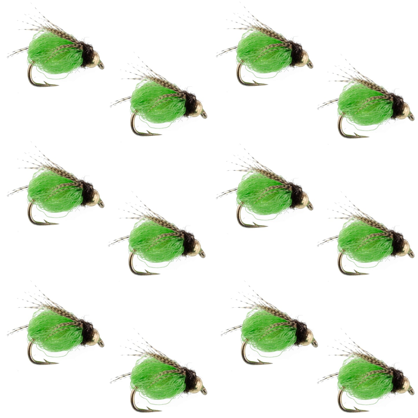 Bead Head LaFontaine Green Deep Sparkle Caddis Pupa - 12 Flies Size 16