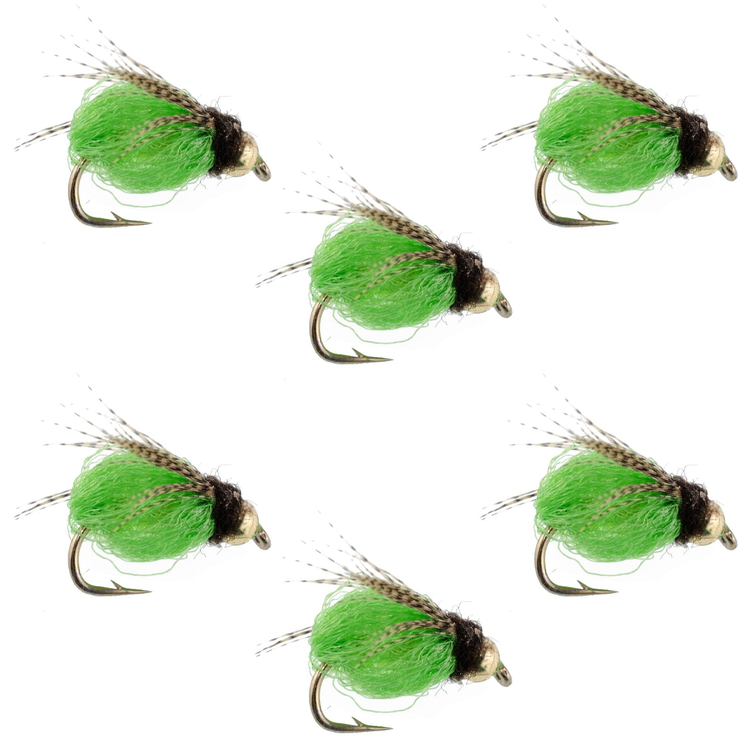 Bead Head LaFontaine Green Deep Sparkle Caddis Pupa - 6 Flies Size 12