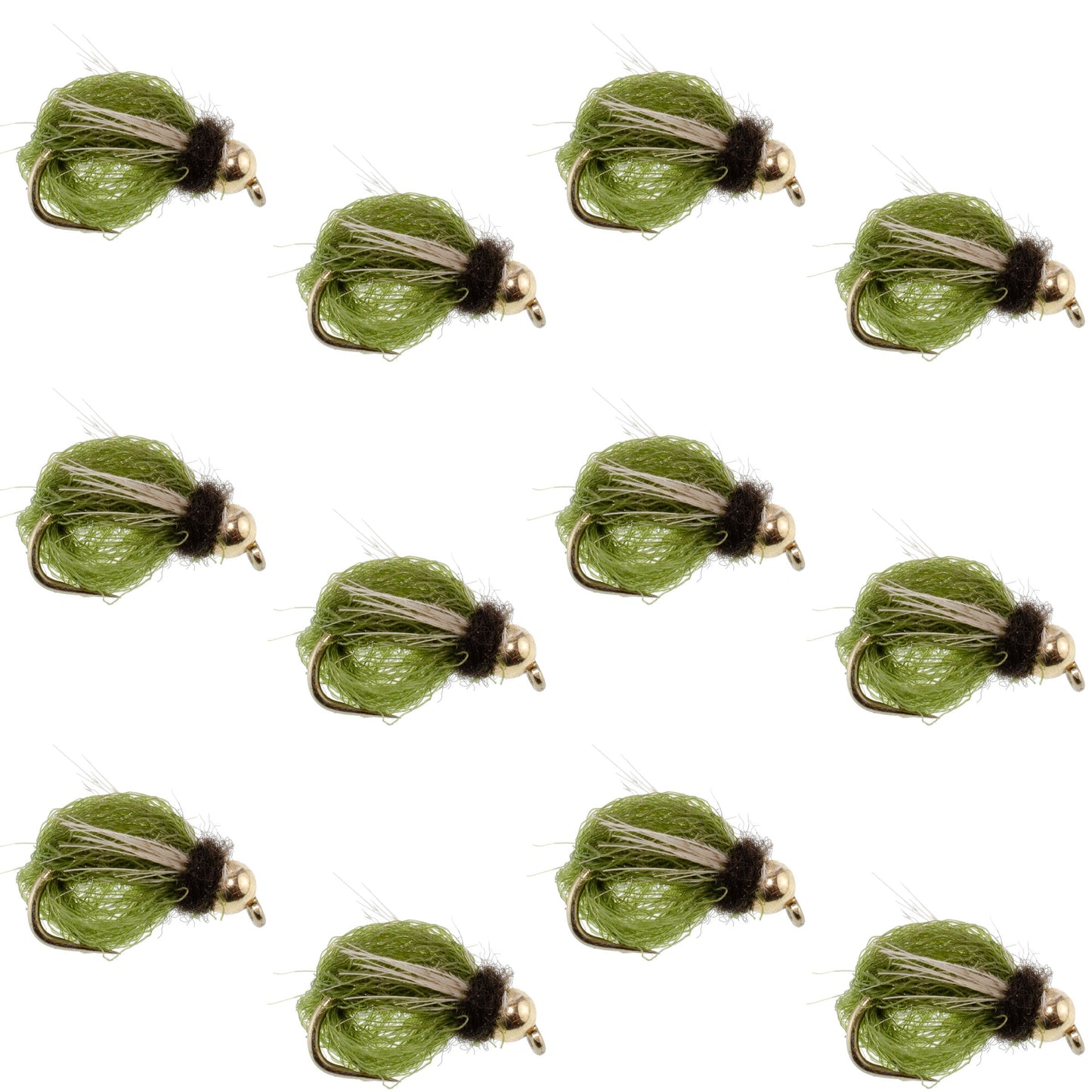 Bead Head LaFontaine Olive Deep Sparkle Caddis Pupa - 12 Flies Size 12