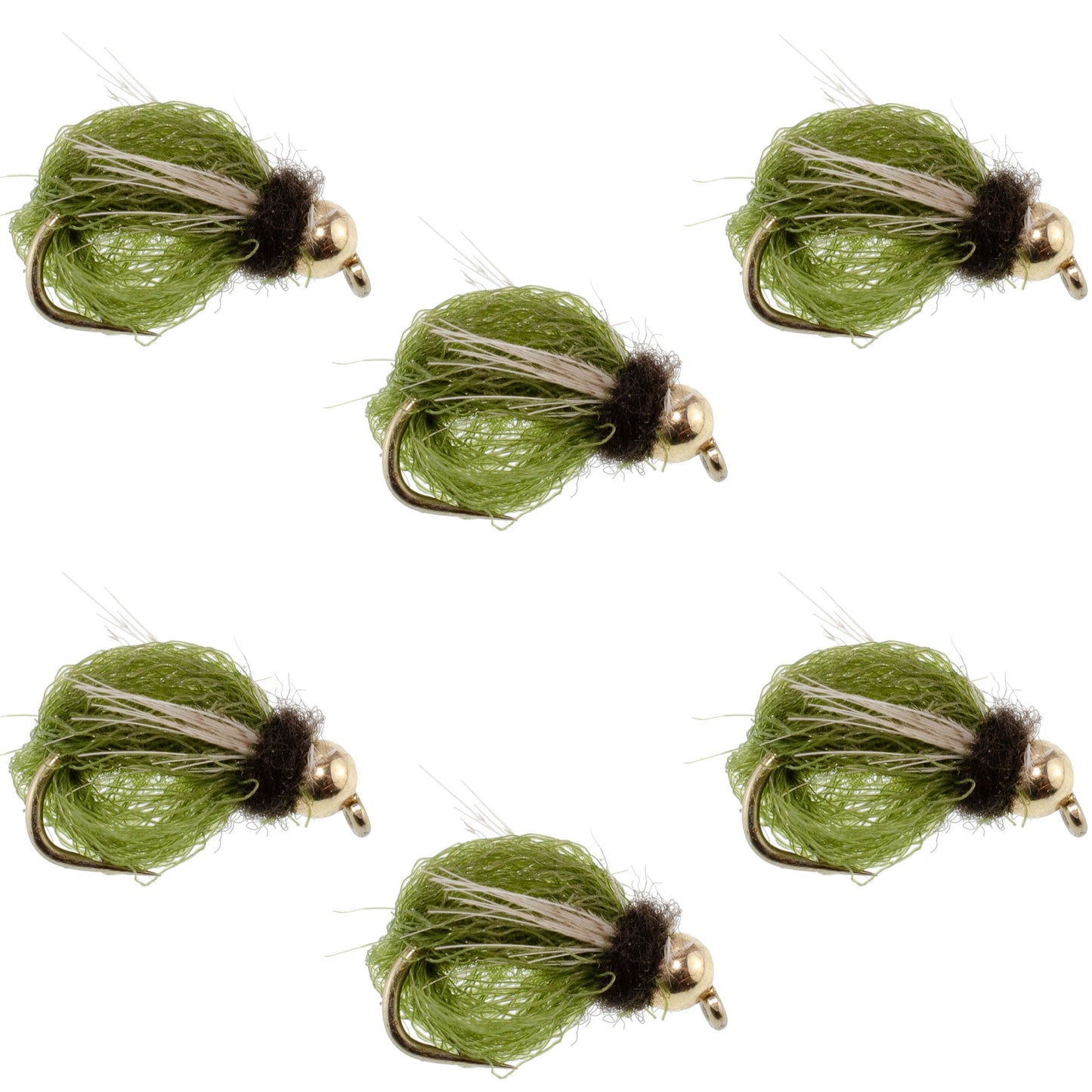 Bead Head LaFontaine Olive Deep Sparkle Caddis Pupa - 6 Flies Hook Size 12