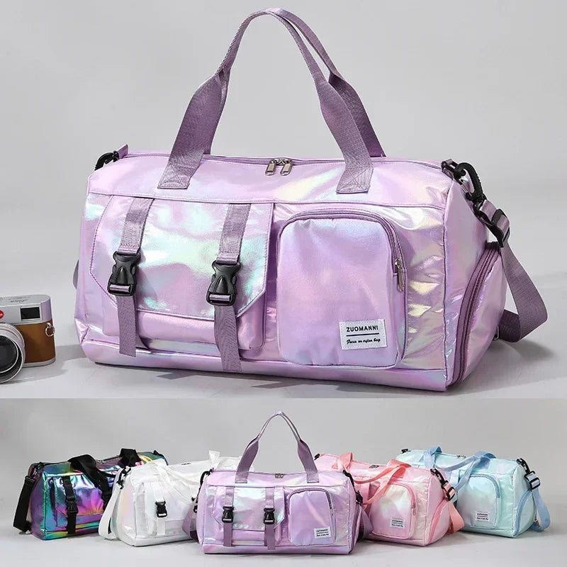 Effortless Weekends Holographic Glamour Duffel with Shoe Compartment