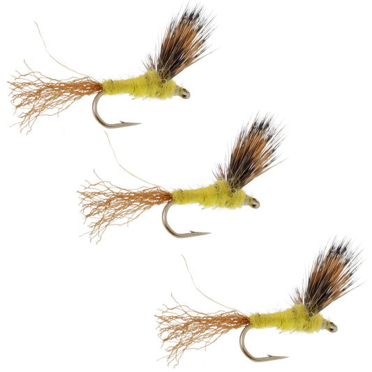 3 Pack Sparkle Dun Pale Morning Dun PMD Yellow Body Mayfly Hook Size 14