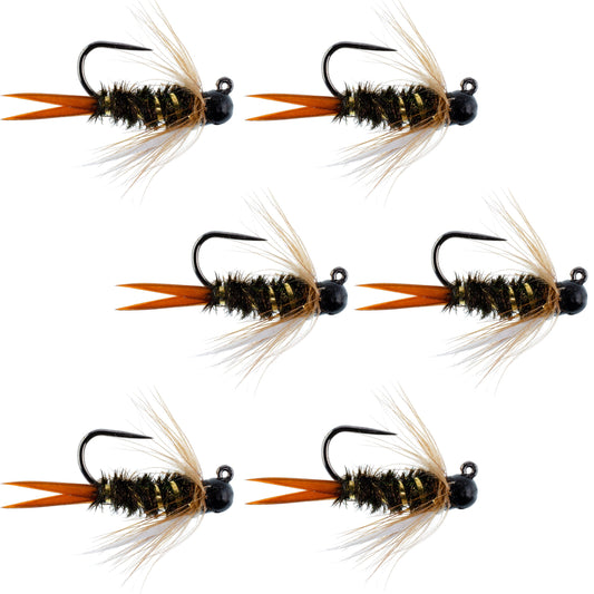 Black Tungsten Bead Prince Jig Tactical Czech Nymph Euro Nymphing Fly - 6 Flies Size 12