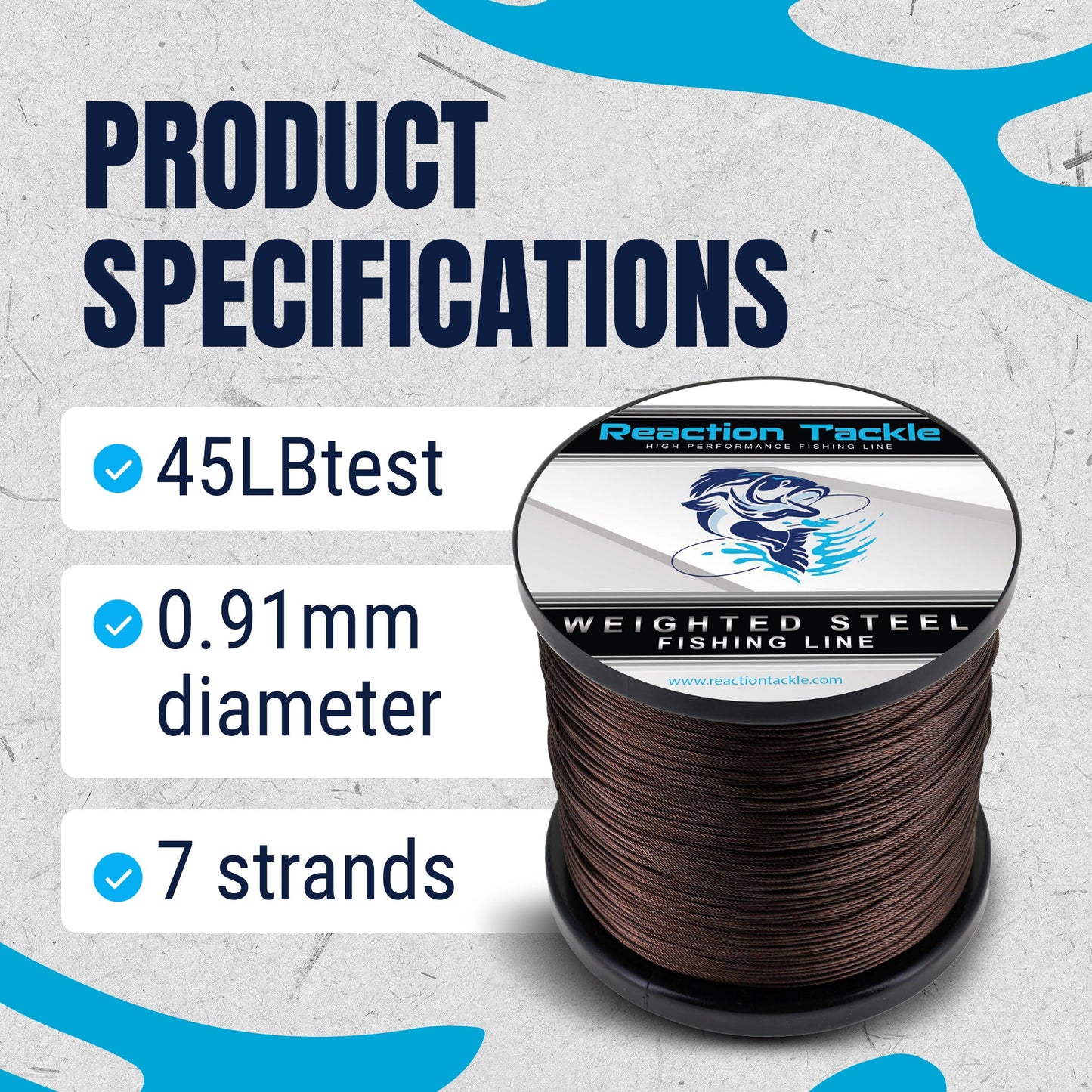 Reaction Tackle Weighted Stainless Steel Trolling Line 45LB- Premium Weighted Fishing Wire - New