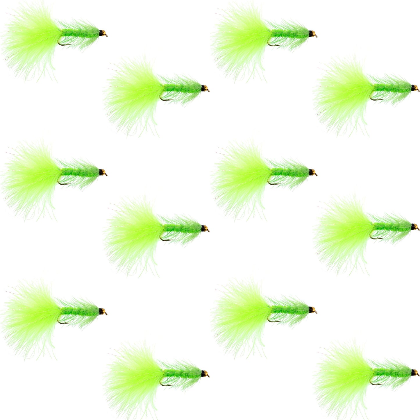 Chartreuse Bead Head Crystal Woolly Bugger Classic Streamer Fly - 12  Flies - Hook Size 8