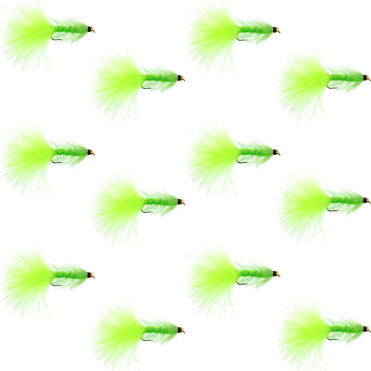 Chartreuse Bead Head Crystal Woolly Bugger Classic Streamer Fly - 12  Flies - Hook Size 8