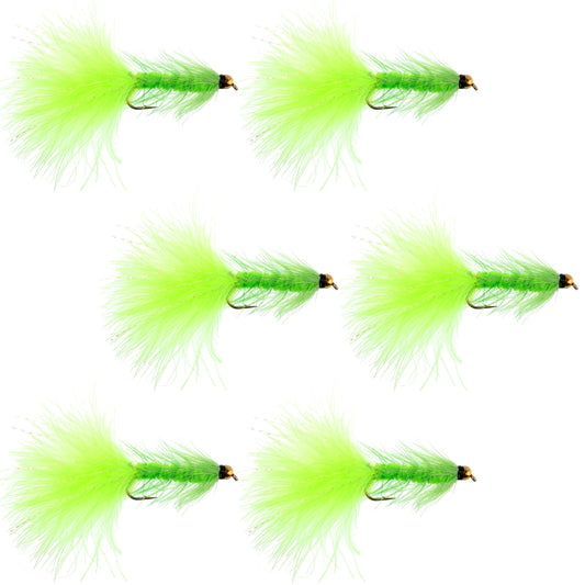 Chartreuse Bead Head Crystal Woolly Bugger Classic Streamer Fly - 6  Flies - Hook Size 8