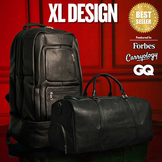 Black Leather XL Signature Bag Set (XL Signature Backpack and Duffle Bag)