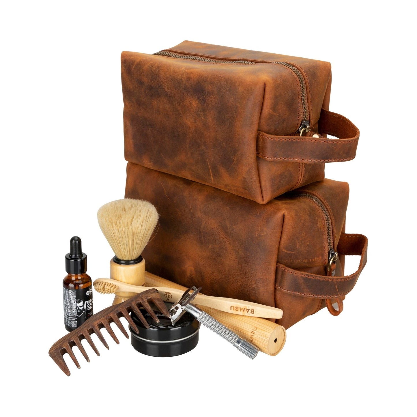 Oswego Men's Leather Dopp Kit & Small Travel Handbag