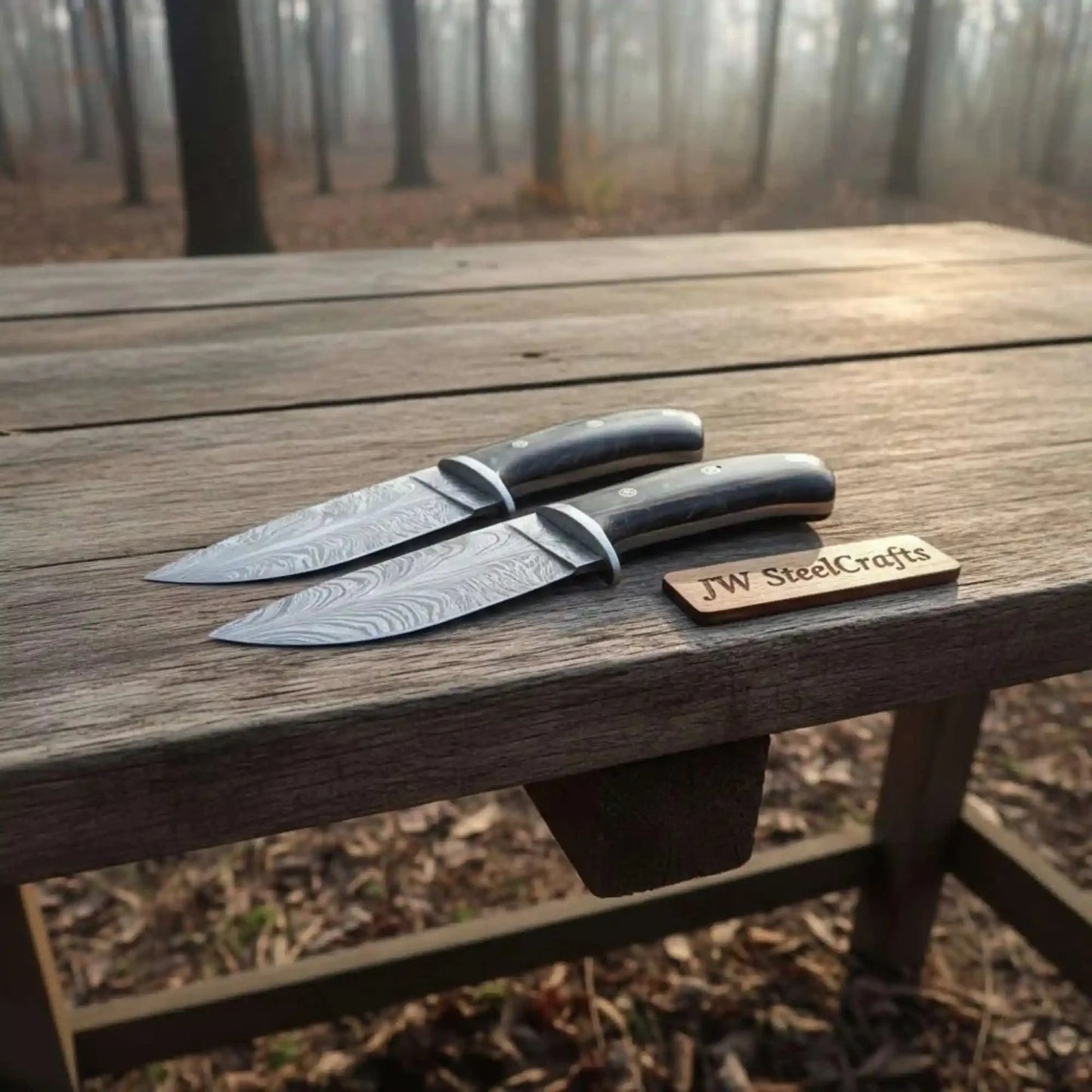 Bowie Knife Feather Damascus Blade Pinecone Handle Fixed Blade Hunting Knife