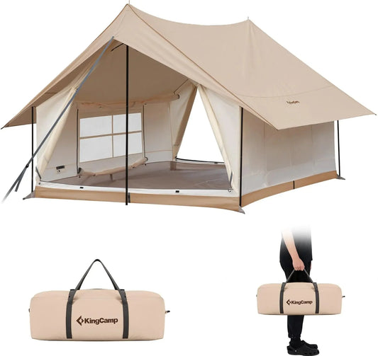 KingCamp Canvas Cabin Tent with Large Windows Waterproof & Breathable 4 Season Tents Easy Setup Glamping Tent with Carry Bag for Camping Picnic Coffee