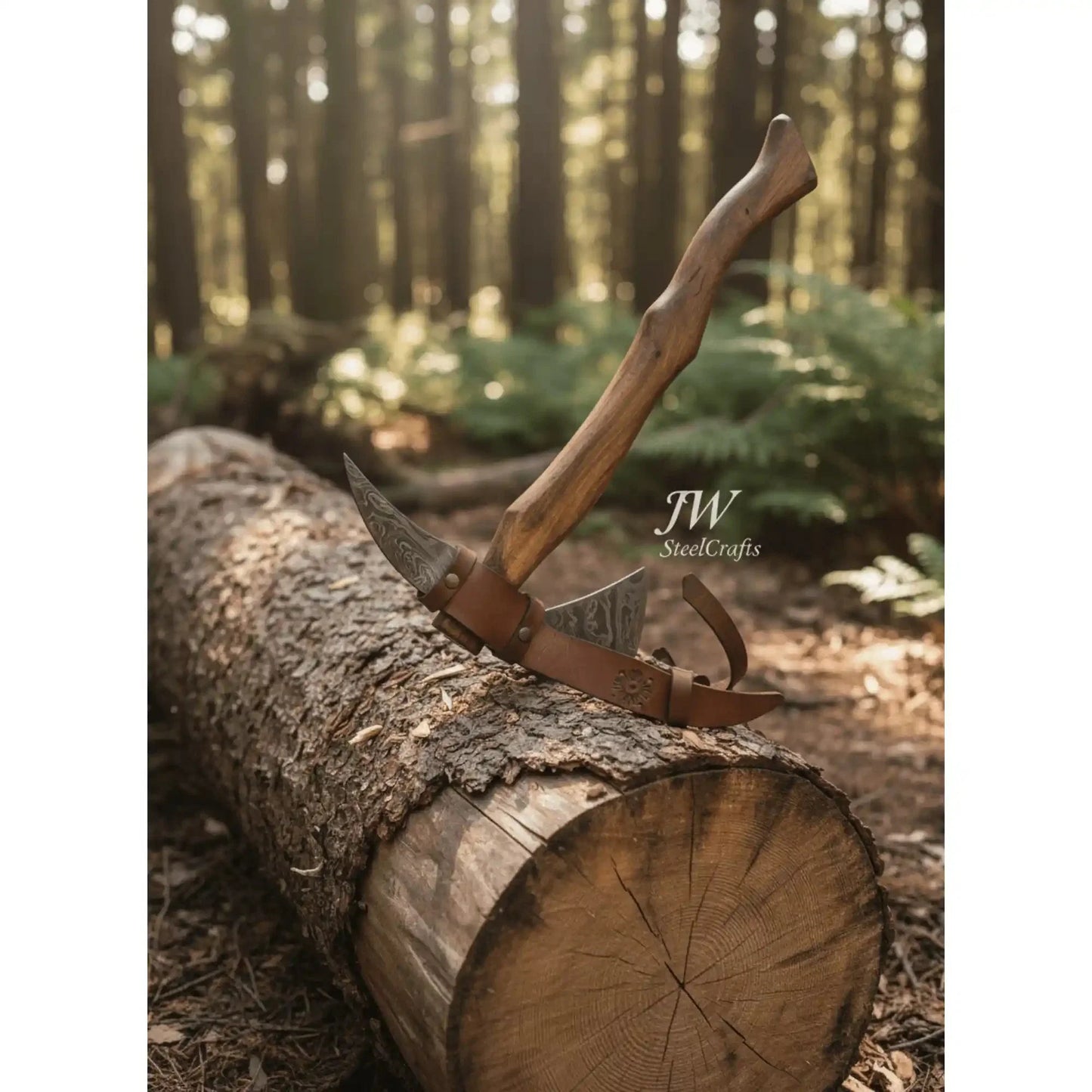 Camping Axe Damascus Steel 20 Inch Rosewood Handle with Leather Sheath