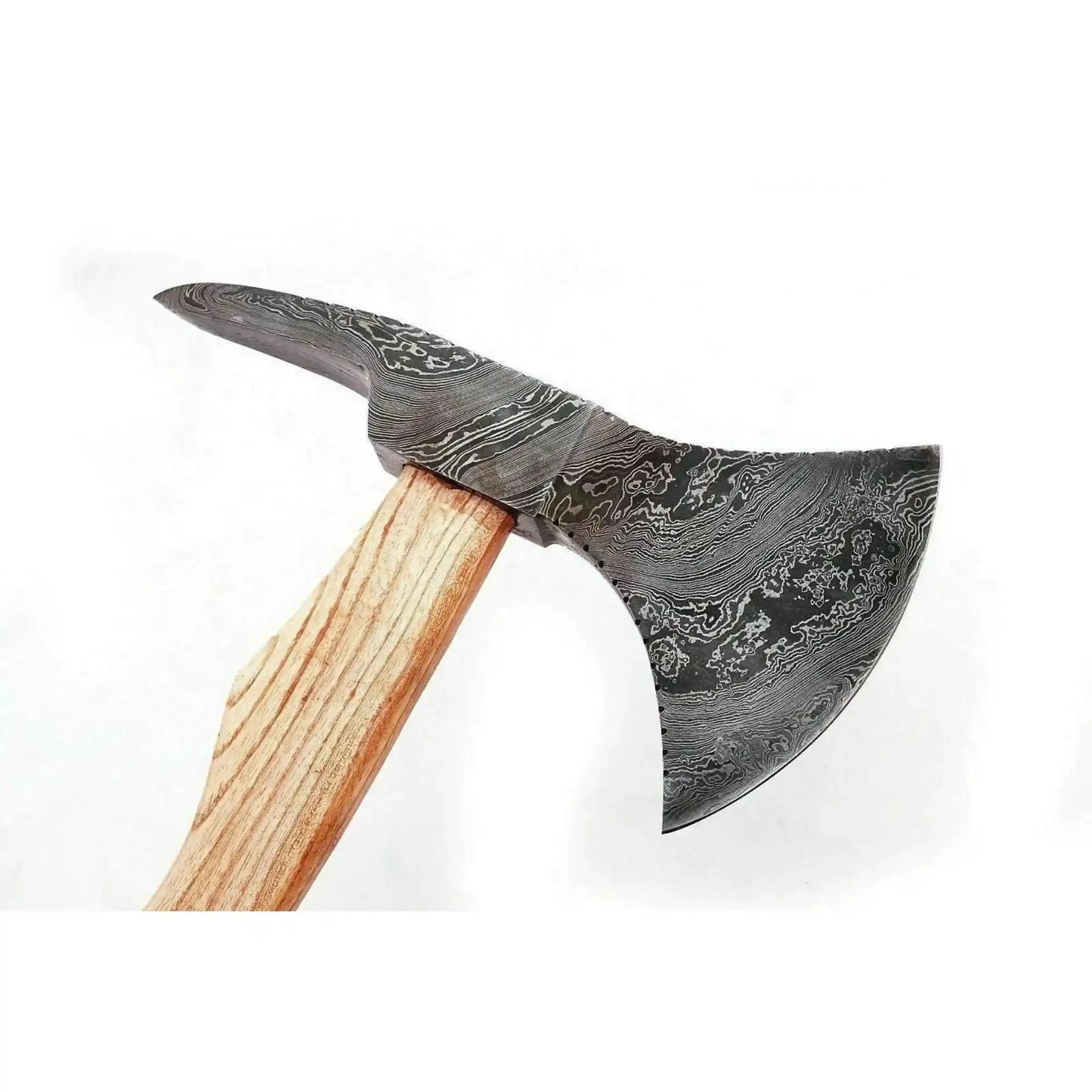 Damascus Camping Axe with 22 Inch Ash Handle – Hand Forged Bushcraft Axe with Leather Sheath | JW SteelCrafts