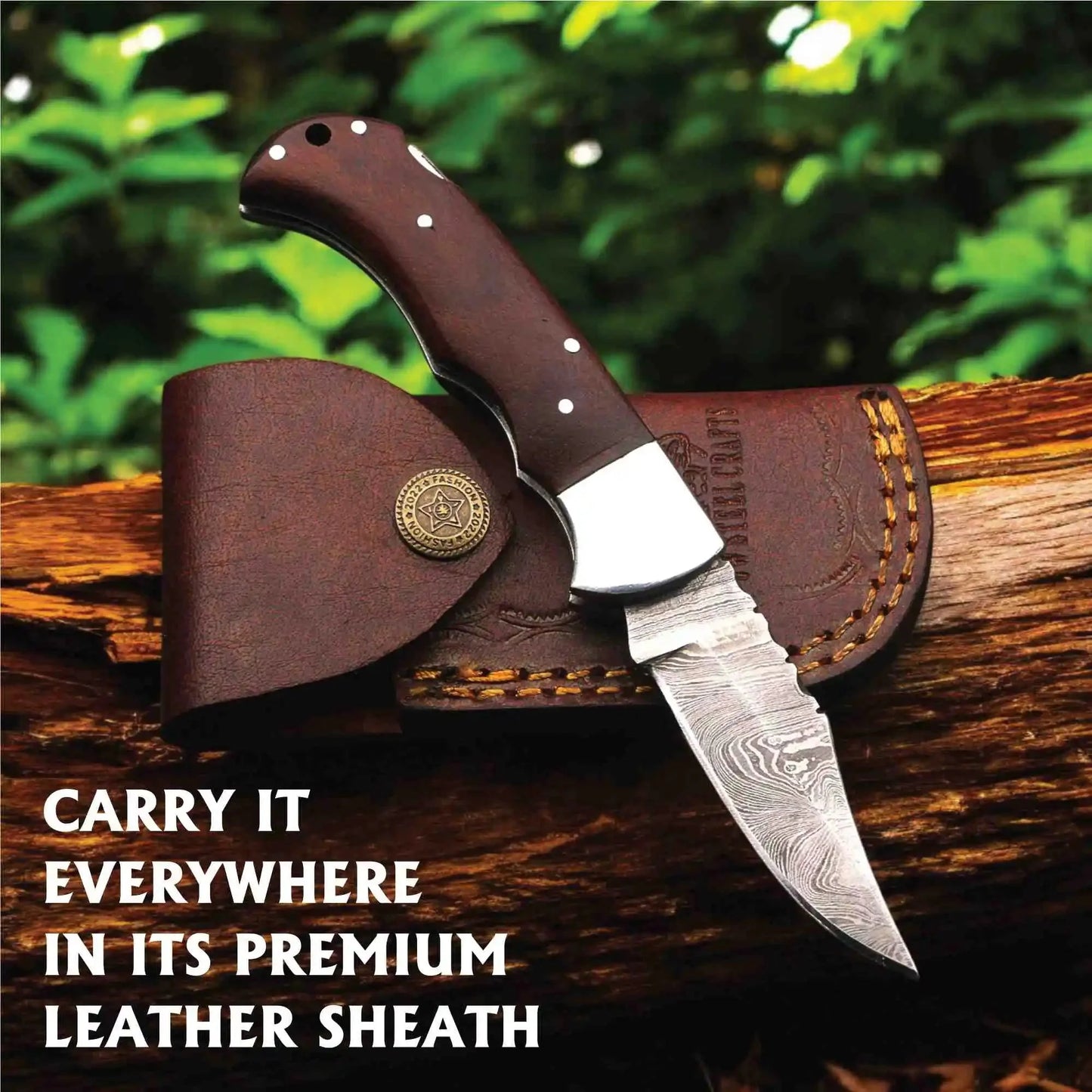 Damascus Folding Knife | Rosewood Handle Lockback | Pocket EDC Knife