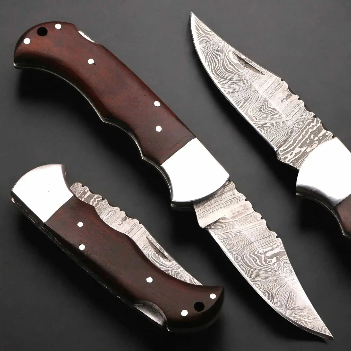 Damascus Folding Knife | Rosewood Handle Lockback | Pocket EDC Knife