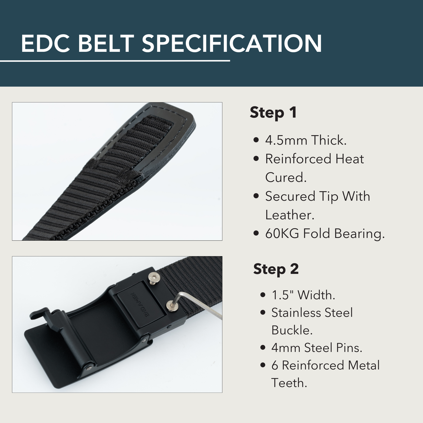 Hero 1.0 EDC Belt 1.5" Width Ballistic Nylon for Everyday Carry