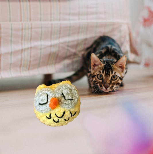 Handmade Catnip Toy | Yolk the Owl Chunkle Puff Infused with Miracle Nip Botanicals